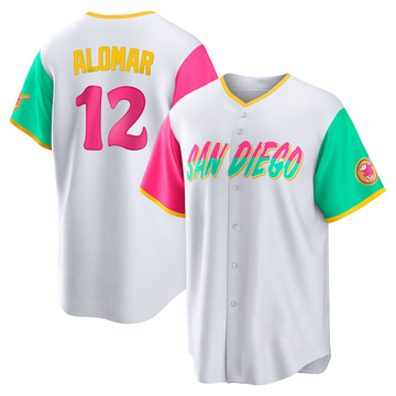 San Diego Padres #12 Roberto Alomar 1989 White Pinstripe Throwback Jersey  on sale,for Cheap,wholesale from China