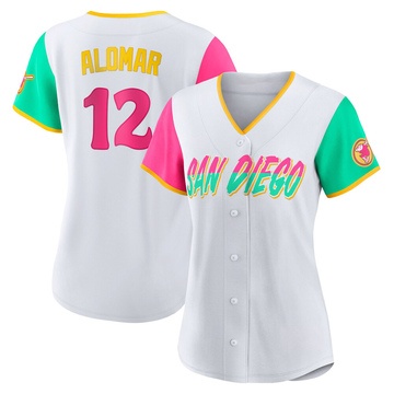 San Diego Padres #12 Roberto Alomar 1989 White Pinstripe Throwback Jersey  on sale,for Cheap,wholesale from China